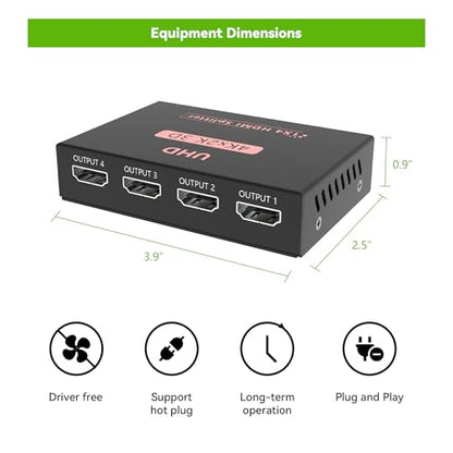 Sprolink LK5-H104 HDMI Splitter 1x4 Powered w/AC Adapter, 4K@30Hz 3D Full HD 1 in 4 Out Distributor for Fire TV Stick, PS5, HDTV, Xbox, Gaming Monitor