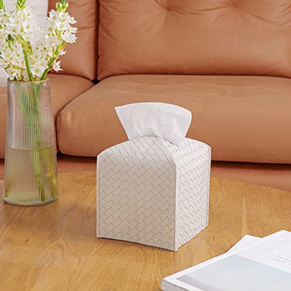 Tissue Box Cover Square Leather Facial Paper Holder, White - color: White, size: square