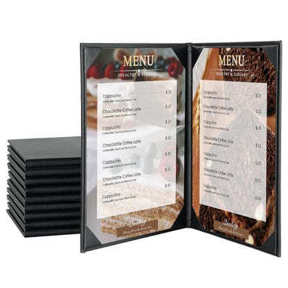Menu Covers 8.5 x 11 Inch, 10 Pack, 2 View, Black PU Leather