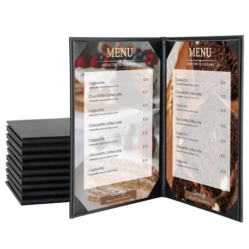 Menu Covers 8.5 x 11 Inch, 10 Pack, 2 View, Black PU Leather