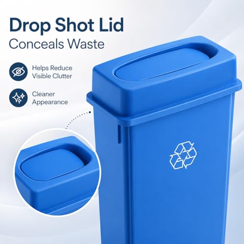 23 Gallon Slim Rectangular Commercial Trash Can, Heavy Duty Plastic Indoor Waste Bin for Kitchen, Office, Restaurant, School, Restroom & Janitorial Use (Blue, with Lid) - color: Blue