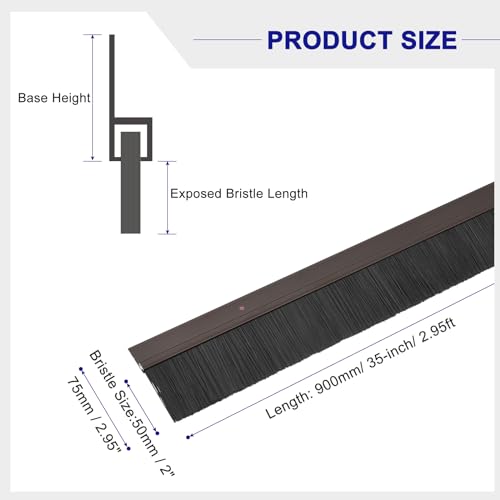 uxcell Door Brush Bottom Sweep H-Shape Aluminum Alloy Base with 2-inch PP Brush for Home, Industrial (35-inch L, Brown) - color: Brown, size: 35-inch x 2-inch