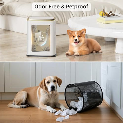 8L/2.1 Gallon Small Bathroom Trash Can with Lid, Swing-Top Rectangular Waste Bin, Stainless Steel Garbage Can for Home, Office, Toilet, Bedroom, Living-Room (White) - color: White