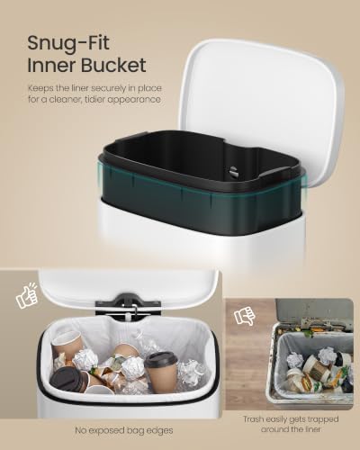 SONGMICS 1.3 Gallon (5 L) Trash Can, Stainless Steel, Step-On Pedal - color: White, size: 1.3 Gal.