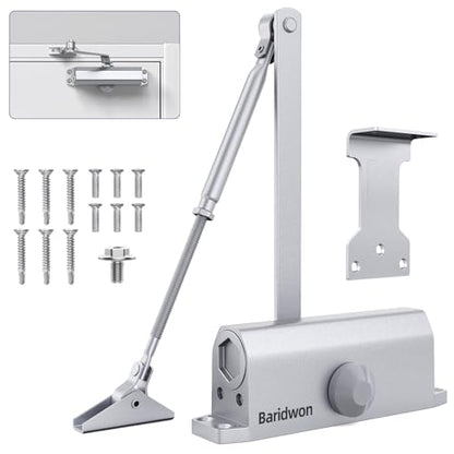 Commercial Grade Hydraulic Door Closer Large Size, Heavy Duty No Slam with Hold Open, Silver - size: Large, style: Silver