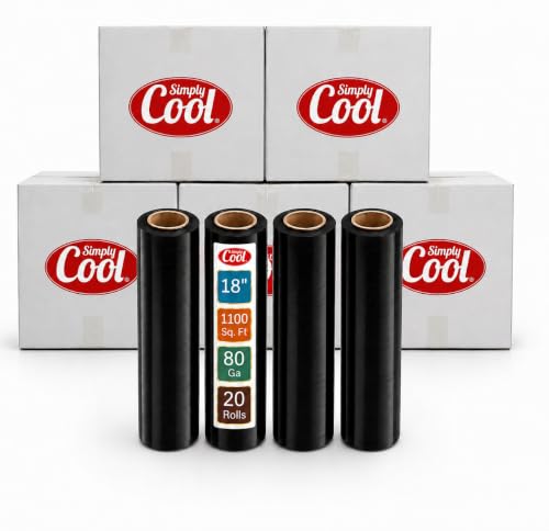 Simply Cool 20 Pack Stretch Wrap 18 Inch 80 Gauge Shrink Wrap Black - color: Black, size: 20 Pack
