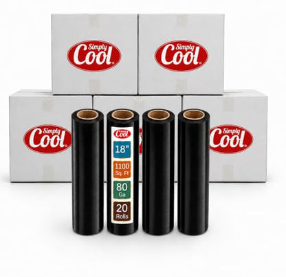 Simply Cool 20 Pack Stretch Wrap 18 Inch 80 Gauge Shrink Wrap Black - color: Black, size: 20 Pack