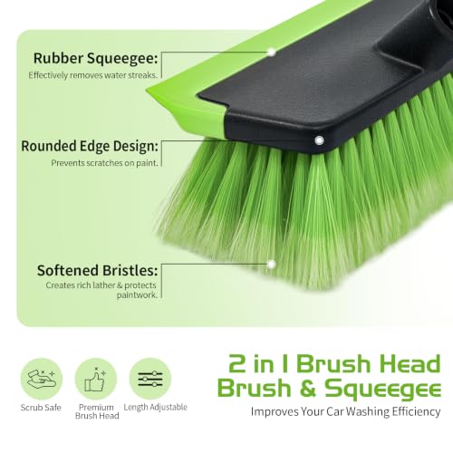 Ordenado 56" Car Wash Brush with Long Handle, Soft Bristle& Rubber Squeegee - color: Green