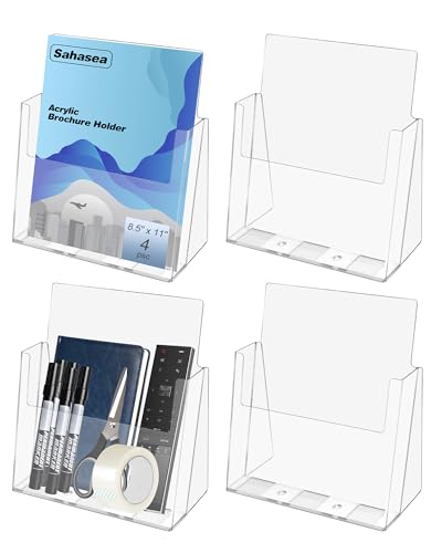 Brochure Holder 8.5 x 11, 4 Pack Flyer Holder for Real Estate, Acrylic Sign Holder, Clear Brochure Display Stand for Store Office, Magazine Holder for Pamphlet Literature Document Menu