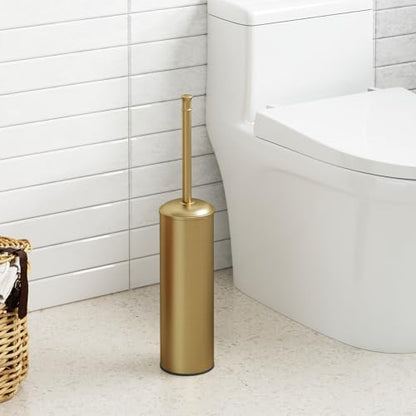 BESy Toilet Brush and Holder, Toilet Cleaner Bowl Set with Two Brush with Extra Long Handle, Durable Bristles Toilet Scrubber and Covered Holder, Drip-Proof Stainless Steel Brushed Gold - color: Brushed Gold