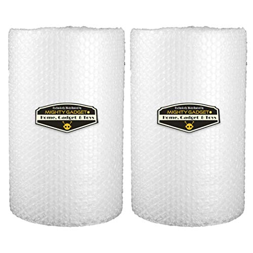 2 Rolls Mighty Gadget Brand 3/16" Air Bubble Cushioning Roll Perforated Every 12" - 12" W x 300” (25 feet) L per Roll Cushioning Moving Supplies Protect Glasses, China, Dishes for Shipping Packing