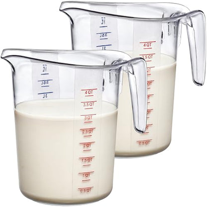 Amazing Abby - Melissa - 128-Ounce Plastic Measuring Pitcher (2-Pack), 16-Cup (4-Quart) Food-Grade Measuring Jug, Unbreakable, Stackable, Dishwasher-Safe, Great for Oil, Vinegar, Flour, and More - style: 2-Pack