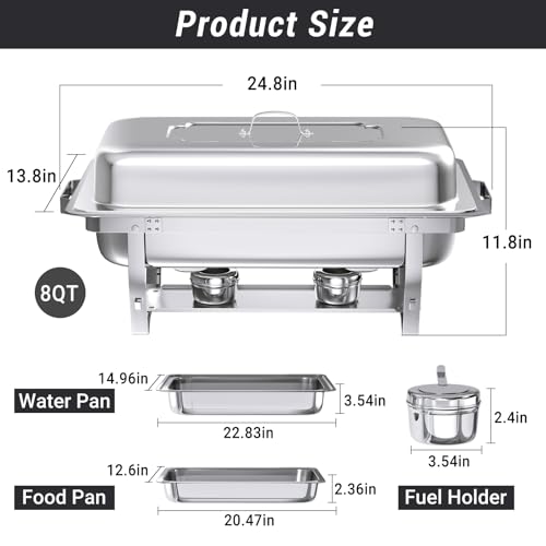 Chafing Dishes for Buffet, 8 Qt Food Warmers 4 Pack 4 Pans Silver - color: Silver