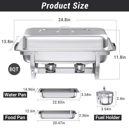 Chafing Dishes for Buffet, 8 Qt Food Warmers 4 Pack 4 Pans Silver - color: Silver