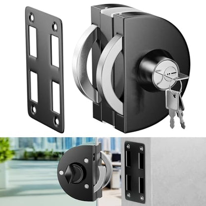Ranbo No-Drill Single Glass Door Lock with Key for Swing/Sliding Door - color: LE-160 Brushed Black