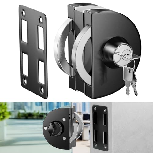 Ranbo No-Drill Single Glass Door Lock with Key for Swing/Sliding Door - color: LE-160 Brushed Black