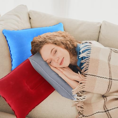 Geelin 12 Pack Inflatable Travel Pillow Squared Flocked Fabric Air Pillow Ultralight, Compact and Comfortable for Traveling, Camping, Hiking, Napping, Desk Rest, Neck Lumbar Support (16.93 × 10.63) - size: 16.93" × 10.63"