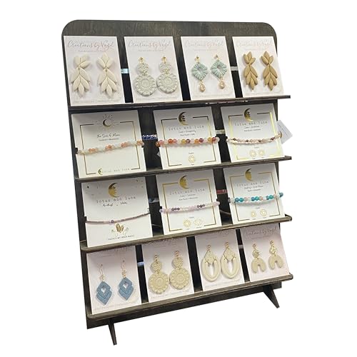 TORCHED DISPLAYS Jewelry Holder Necklace Organizer – Earring Display Stands for Selling – 3-Tiered Ebony Wood Jewelry Holder Stand for Shops, Boutiques, Festivals - Display Rack Wood Stand… - color: Ebony