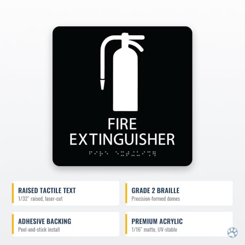 Alpha Dog Fire Extinguisher Sign, 8x8 ADA Braille Sign, Black - color: Black, size: Fire Extinguisher
