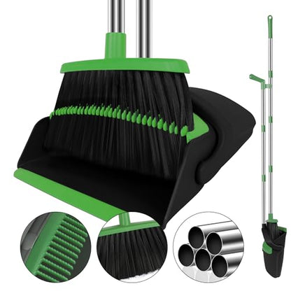Green Broom and Dustpan Combo Set, 51" Long Handle Broom - color: Green