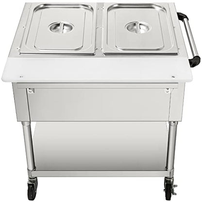 VEVOR Commercial Electric Food Warmer, 2-Pot Steam Table Food Warmer, Features 0-100℃ Adjustable Temp, Movable Professional Stainless Steel Table with ETL Certification for Catering and Restaurants - size: 2-Pot