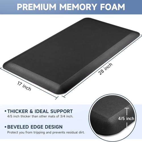 4/5 Inch Thick Kitchen Mats for Floor, StepRite Kitchen Rug for Standing - color: Black, size: 28"L x 17"W x 0.8"Th