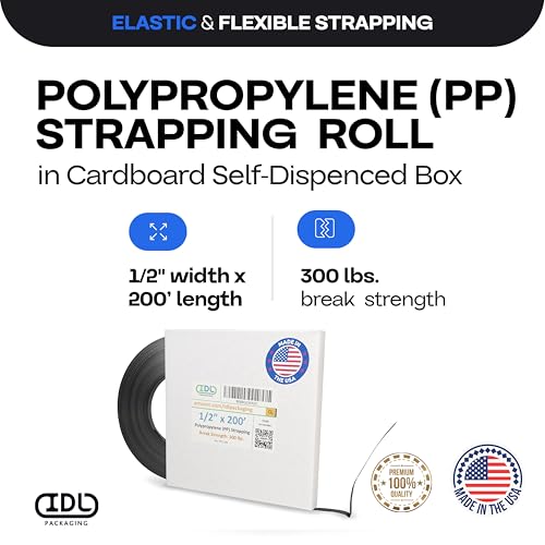 IDL Packaging 1/2" x 200' Polypropylene (PP) Strapping Roll, USA-Made - size: 1/2" x 200', 300 lbs BS