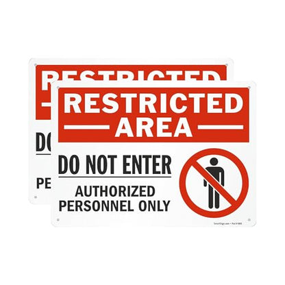 SmartSign 2-Pack 'Restricted Area Do Not Enter Authorized Personnel Only' OSHA Metal Sign - 10" x 14", 40 mil Laminated Rustproof Aluminum, Fade-Resistant, Red, Black and White, Made in USA - style: 10" x 14" - Aluminum (Pack of 2)