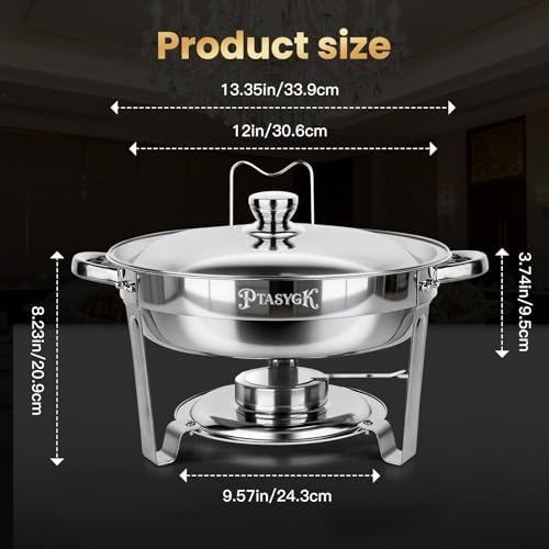 Round Chafing Dishes Buffet 4 Pack 5QT Silver Stainless Steel Lid - size: Silver-4 PACK
