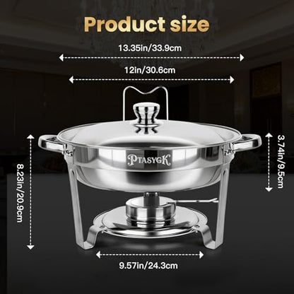 Round Chafing Dishes Buffet 4 Pack 5QT Silver Stainless Steel Lid - size: Silver-4 PACK