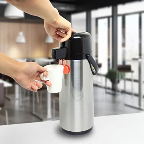 TrueCraftware- 2.5 Liter/ 84 oz Push Button Coffee Airpot Stainless Steel Body Glass Lined - Hot Beverage Coffee Chocolate Juice Tea Drinks Dispenser Ideal for Large Crowds for Any Occasion - size: 84.5 Ounces