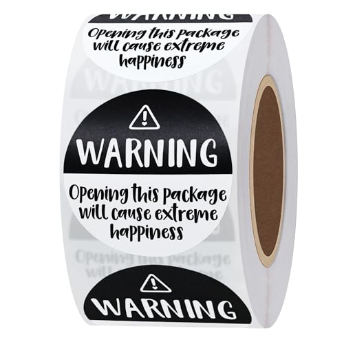 Hybsk Black and White Adorable Warning: Extreme Happiness Labels for Business Or Personal Use, 1.5 inch, 500 Small Business Stickers On a Roll