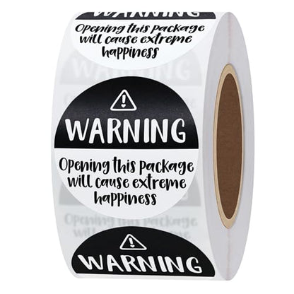 Hybsk Black and White Adorable Warning: Extreme Happiness Labels for Business Or Personal Use, 1.5 inch, 500 Small Business Stickers On a Roll