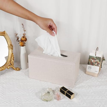 Sumnacon Tissue Box Cover Rectangle Linen Tissue Box Holder,Magnetic Bottom - color: Beige, size: Large