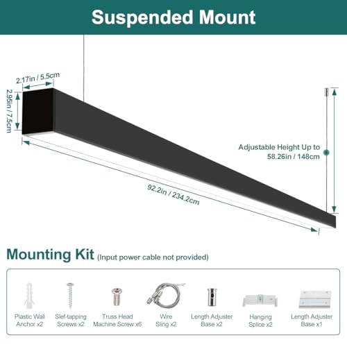 kadision 8FT LED Linear Light, 3CCT Selectable 60/70/80/90/100W Dimmable Up/Down Lights, Architectural Linear LED Light Fixture for Office Showroom Kitchen Island, Suspended or Surface Mount, 1-Pack - size: 8FT