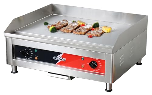 CROSSON ETL Listed 24"*16" Commercial Electric Countertop Griddle,Flat Top Heavy Duty Griddles with Non-Stick 2/5" Thick Iron Cooking Plate for Restaurant use-120V/3500W,Spatula Bonuses - size: 24"*16"