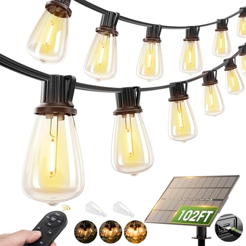 addlon 102FT Solar String Lights Outdoor, Waterproof,Dimmable, Last 20+ Hrs - size: 96+6FT