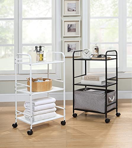 SunnyPoint 3-Tier Rolling Utility Cart – Metal Storage Organizer with Wheels, Mobile Kitchen Cart, Office & Home Organizer, Black, 12" D x 16.92" W x 31.1" H - color: Blk