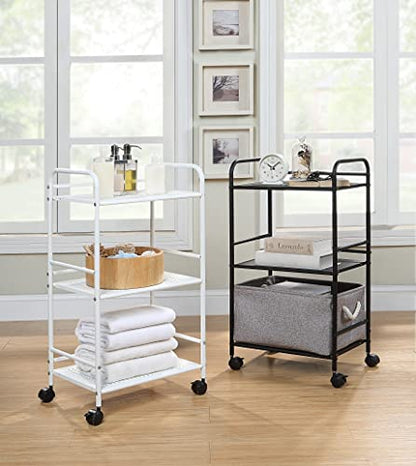 SunnyPoint 3-Tier Rolling Utility Cart – Metal Storage Organizer with Wheels, Mobile Kitchen Cart, Office & Home Organizer, White, 12" D x 16.92" W x 31.1" H - color: Wht