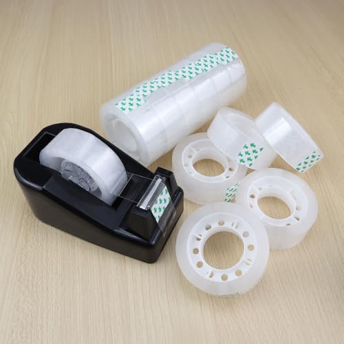 Desktop Tape Dispenser,1 Pack Black Tape Dispensers with 12Rolls Transparent Tape, for Packaging in Office,Restaurant, Flower Shop,Cake Shop (Black) - color: Black