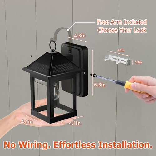2 Pack Solar Wall Lanterns Outdoor with E26 Bulbs, 3 Modes Motion Sensor