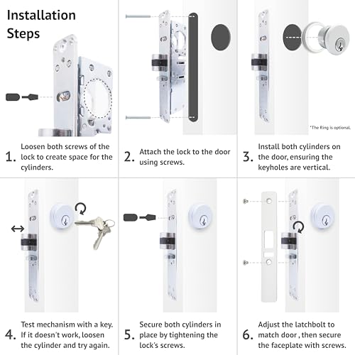 elox Narrow Stile Aluminum Door Mortise Deadlatch Lock Double Keyed Cylinder & 4 Keys, Handing Reversible, 1-1/2" Backset, in Aluminum Finish - color: AL