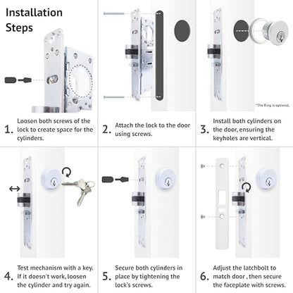 elox Narrow Stile Aluminum Door Mortise Deadlatch Lock Double Keyed Cylinder & 4 Keys, Handing Reversible, 1-1/2" Backset, in Aluminum Finish - color: AL