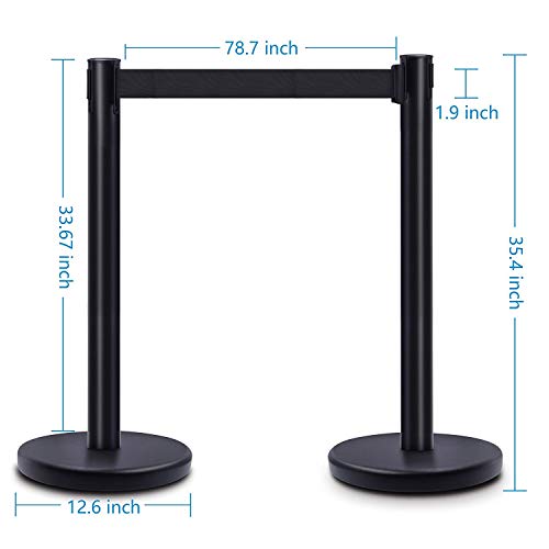 DuraSteel Retractable Belt Stanchion Posts 6-Pack - 6.5ft Crowd Control Barriers - Metal Line Dividers for Restaurants, Banks, Airports, Events - Indoor/Outdoor Queue Rope Barriers - color: Black Belt, style: Black Stanchion 6 Pieces Set
