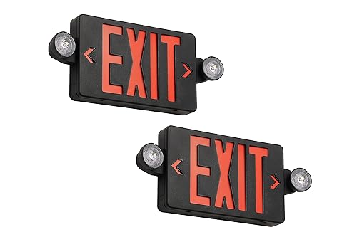 GZRUIYANG Black Housing Exit Sign with Emergency Lights Red, LED Emergency Exit Light with Battery Backup, UL 924 Certified, AC 120/277V, Commercial Emergency Lights Combo for Business - 2 Pack - color: Black Housing Red Letter, size: 2 Pack