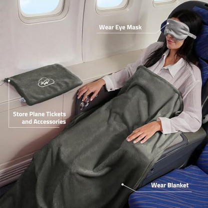 Travel Blanket, Airplane Blanket, Ultra-Soft, Warm & Lightweight, 65x40 in, Outdoor Blanket Essentials for Women, Men & Kids, Included Eye Mask, Luggage Sleeve & Backpack Clip Dark Grey - color: Dusty Gray