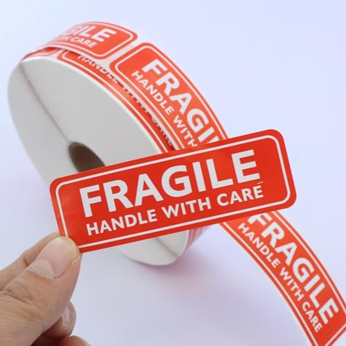 Fragile Stickers (500 Labels/Roll) — Fragile: Handle with Care Warning Labels, Suitable for Shipping, Mailing, Moving, and Various Packaging Boxes