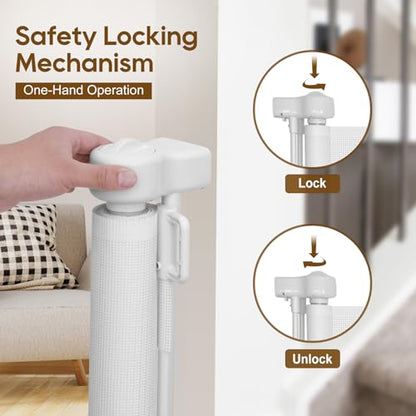 Miumoon 120 inch Reinforced Retractable Baby Gates 34 inch Tall - color: White, size: 34" Tall x 120" Wide