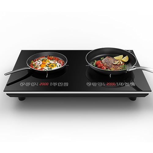 VBGK Double Induction Cooktop,110V 4000W Electric burner,2 burner Hot Plate LED Sensor Touch Energy-Saving induction stove top with Child Safety Lock & Timer 2 burner induction cooktop
