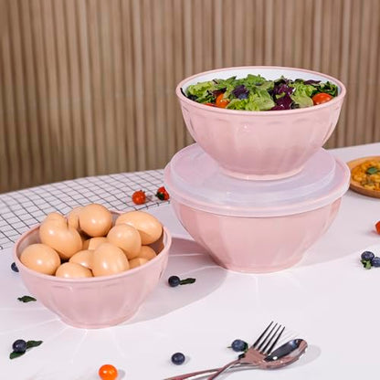 BoxedHome Mixing Bowls with Lids Set, 8 pieces Large 0.2” Thick Plastic Nesting Mixing Bowl, Microwave Safe,Size 5.92, 4.12,3.06,1.80 Quart, Pink - color: 8 PK Pink